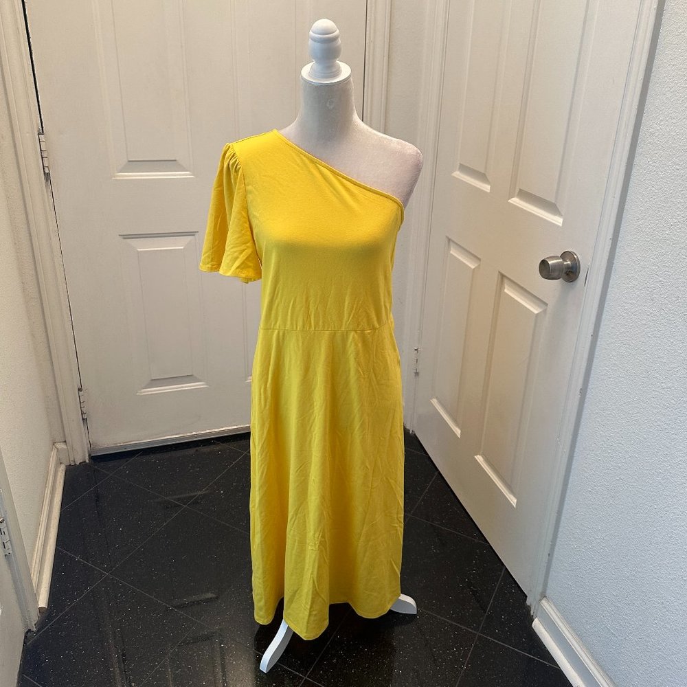 NWT Who What Wear Yellow One Shoulder Midi Dress L